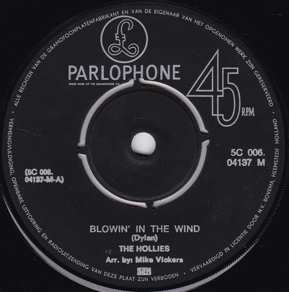 The Hollies : Blowin' In The Wind / Wheels On Fire (7", Single)