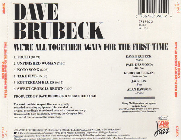 Dave Brubeck, Gerry Mulligan, Paul Desmond, Alan Dawson, Jack Six : We're All Together Again For The First Time (CD, Album, RE)