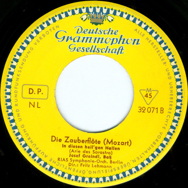 Wolfgang Amadeus Mozart - Josef Greindl : Die Zauberflöte (7", Mono)