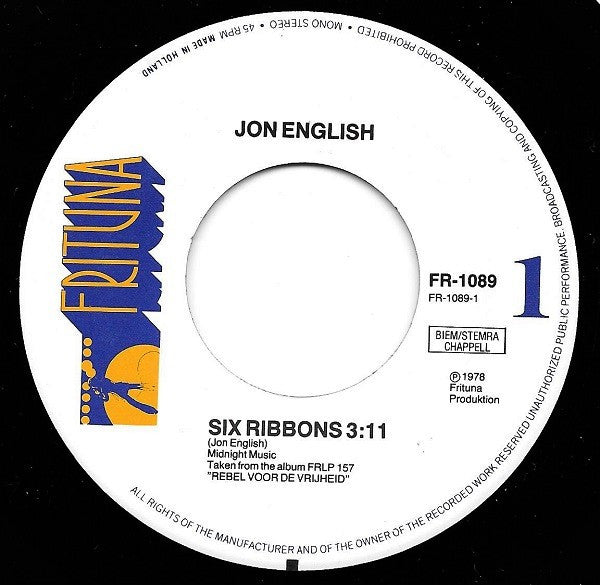 Jon English (3) : Six Ribbons (Rebel Voor De Vrijheid) (7", Single)