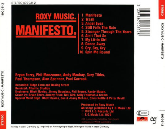Roxy Music : Manifesto (CD, Album, RE, Red)