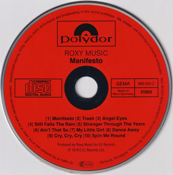 Roxy Music : Manifesto (CD, Album, RE, Red)