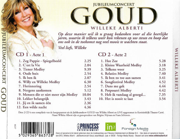 Willeke Alberti With Brigitte Nijman And Frans Schraven : Jubileumconcert Goud - Live In Carré  (2xCD, Album)