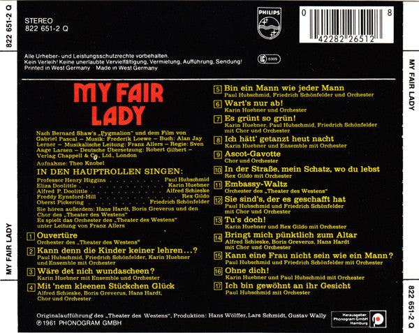 Karin Hübner, Paul Hubschmid, Alfred Schieske, Rex Gildo, Friedrich Schoenfelder : My Fair Lady (CD, Album)