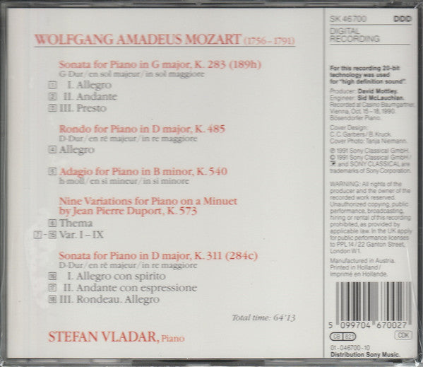 Wolfgang Amadeus Mozart, Stefan Vladar : Mozart Piano Sonatas (CD, Album)