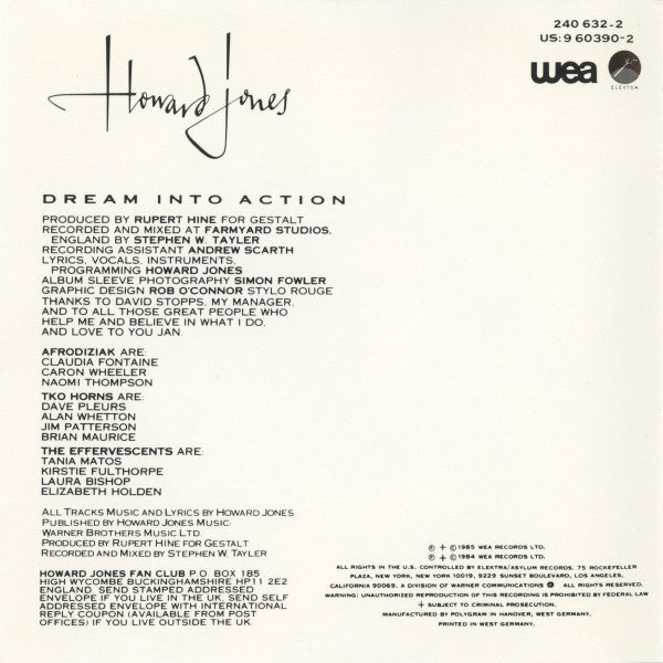 Howard Jones : Dream Into Action (CD, Album, Tar)