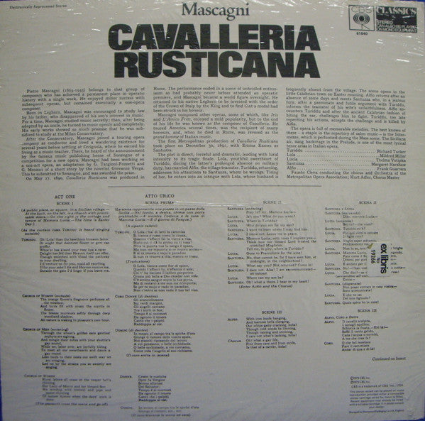 Pietro Mascagni, Richard Tucker (2), Margaret Harshaw, Mildred Miller, Frank Guarrera, Thelma Votipka, Fausto Cleva Conducting The Chorus Of The Metropolitan Opera Association Of New York And Orchestra Of The Metropolitan Opera Association Of New York, Ku : Cavalleria Rusticana (LP)