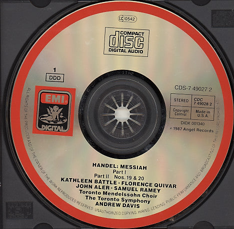 Handel*, Kathleen Battle, Florence Quivar, John Aler, Samuel Ramey, Toronto Mendelssohn Choir, Elmer Iseler, Toronto Symphony Orchestra, Andrew Davis : Messiah (2xCD + Box)