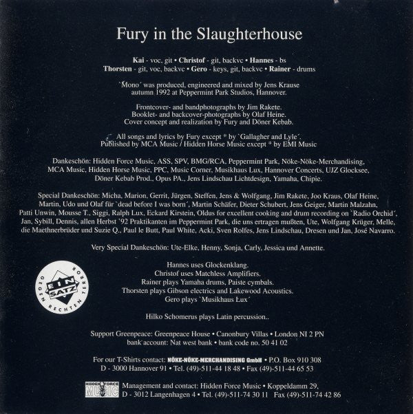 Fury In The Slaughterhouse : Mono (CD, Album)