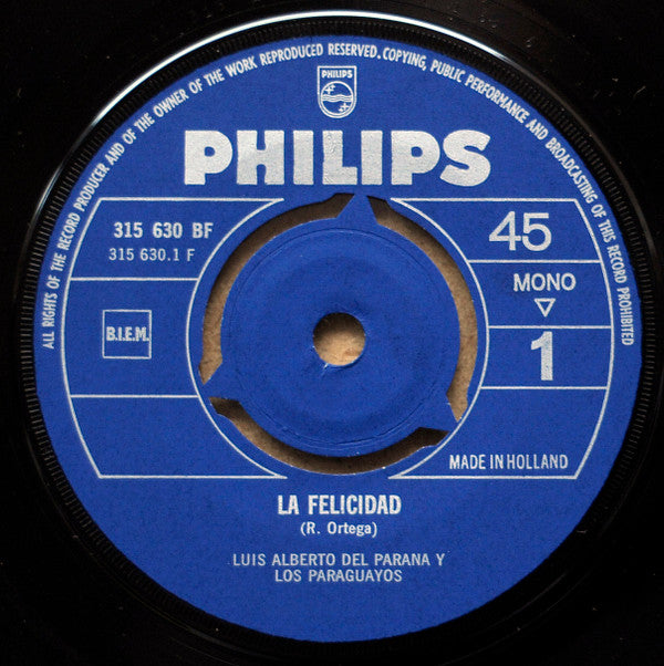 Luis Alberto del Parana y Los Paraguayos : Felicidad (7", Single)