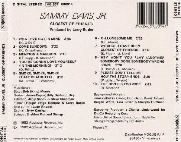 Sammy Davis Jr. : Closest Of Friends (CD, Album, RE)