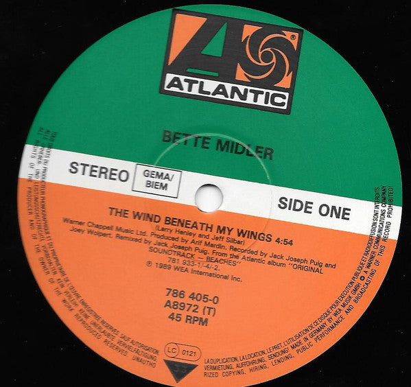 Bette Midler : Wind Beneath My Wings (12", Maxi)