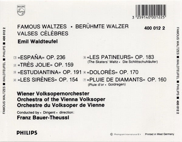 Emil Waldteufel, Wiener Volksopernorchester, Franz Bauer-Theussl : Famous Waltzes (CD, Album, blu)