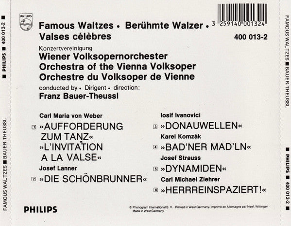 Wiener Volksopernorchester, Franz Bauer-Theussl : Famous Waltzes (CD, Album, Blu)