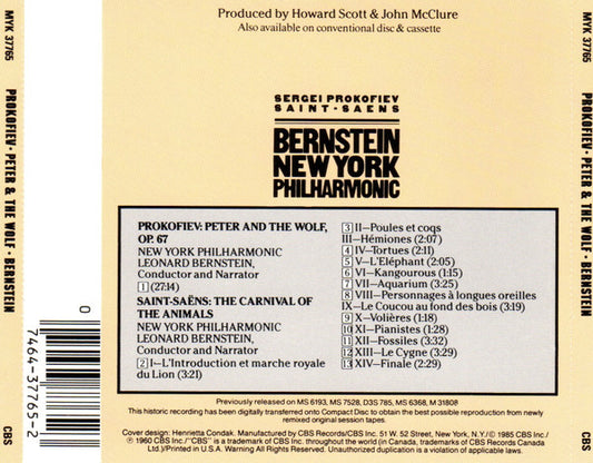 Sergei Prokofiev / Camille Saint-Saëns - Leonard Bernstein, New York Philharmonic : Peter & The Wolf / Carnival Of The Animals (CD, Album)