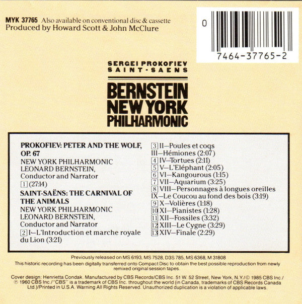 Sergei Prokofiev / Camille Saint-Saëns - Leonard Bernstein, New York Philharmonic : Peter & The Wolf / Carnival Of The Animals (CD, Album)