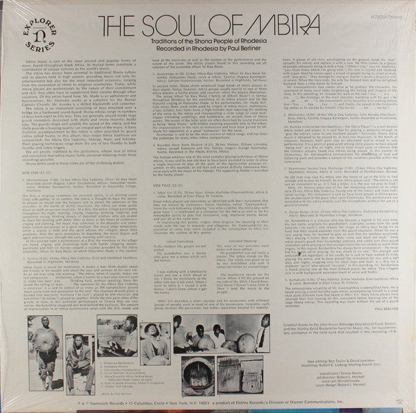 Shona (3) : The Soul Of Mbira: Traditions Of The Shona People Of Rhodesia (LP, RE)