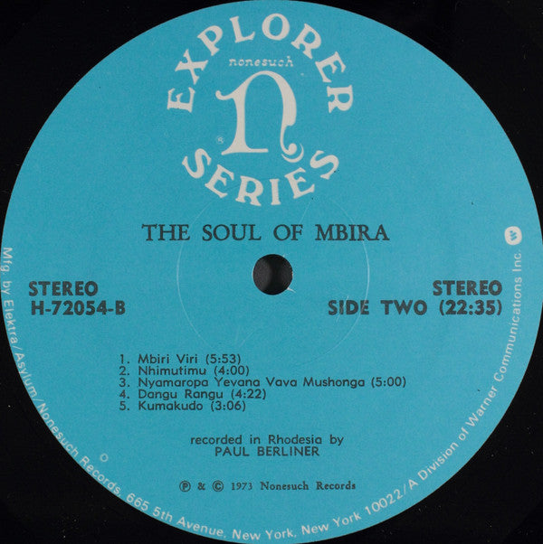 Shona (3) : The Soul Of Mbira: Traditions Of The Shona People Of Rhodesia (LP, RE)