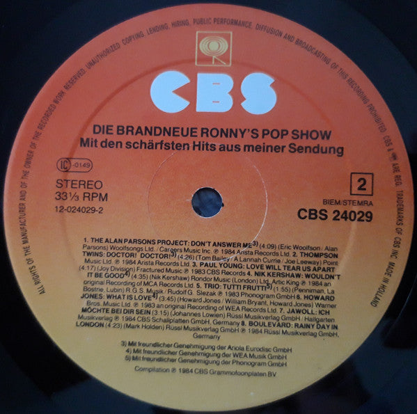 Various : Die Brandneue Ronny's Pop Show (Mit Den Schärfsten Hits Aus Meiner Sendung) (LP, Comp)