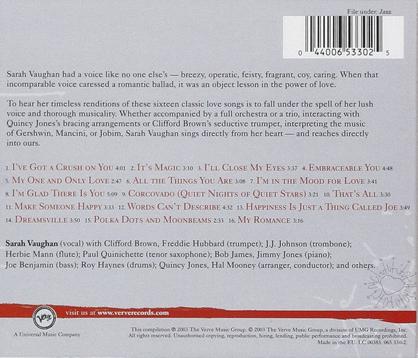 Sarah Vaughan : Sarah For Lovers (CD, Comp)