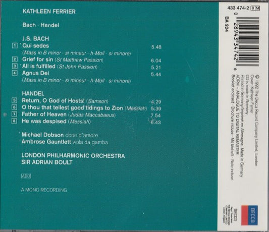 Kathleen Ferrier, Johann Sebastian Bach, Georg Friedrich Händel, London Philharmonic Orchestra, Sir Adrian Boult : Bach-Handel (CD, Album)