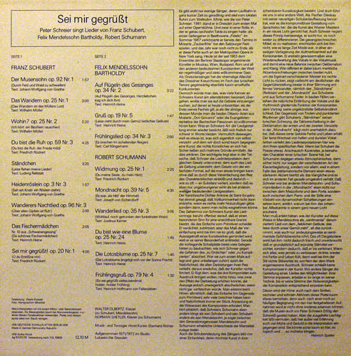 Franz Schubert / Felix Mendelssohn-Bartholdy / Robert Schumann - Peter Schreier : Sei Mir Gegrüßt- Peter Schreier Singt Lieder Von Schubert, Mendelssohn, Schumann (LP, Bla)