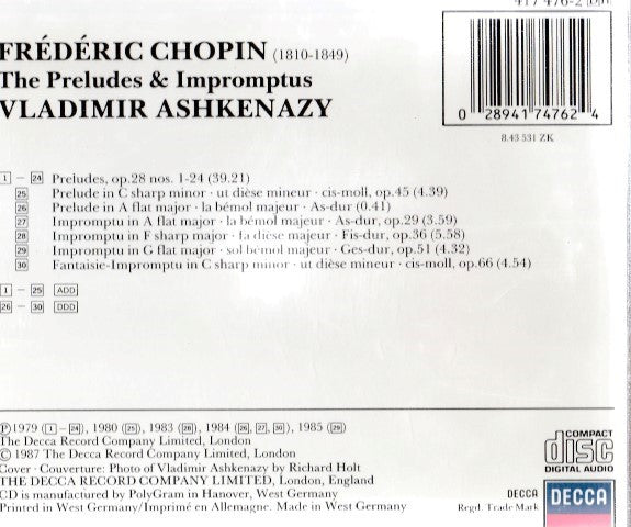 Frédéric Chopin - Vladimir Ashkenazy : Preludes & Impromptus (CD, Comp)