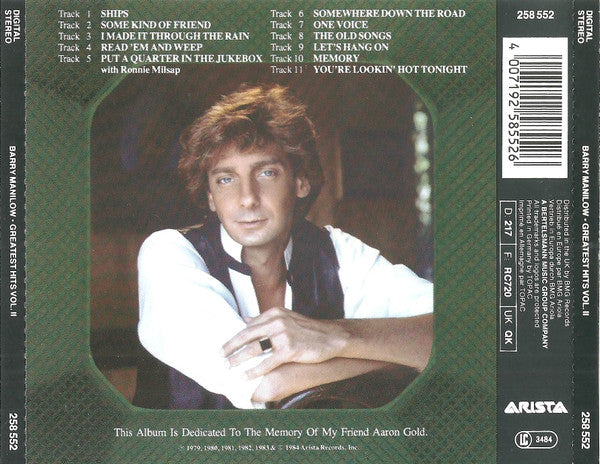 Barry Manilow : Greatest Hits Vol. II (CD, Comp)