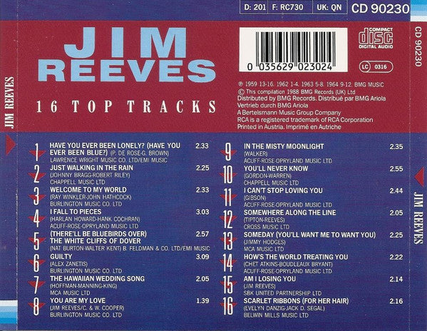 Jim Reeves : 16 Top Tracks (CD, Comp)