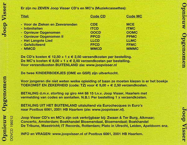 Joop Visser (2) : Opnieuw Opgenomen (CD, Album)