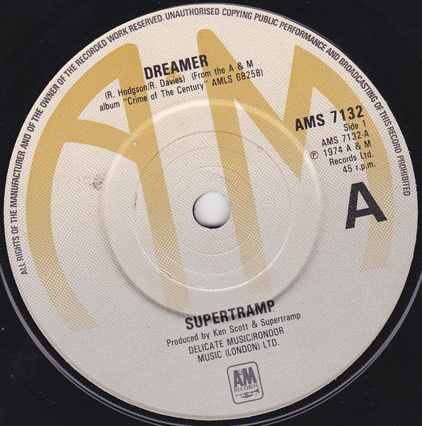 Supertramp : Dreamer (7", Single, RE, Sol)