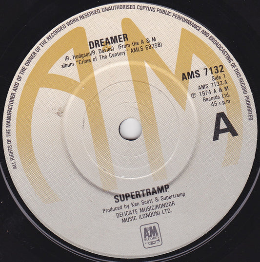 Supertramp : Dreamer (7", Single, RE, Sol)