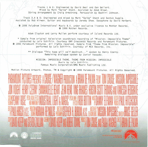 Adam Clayton & Larry Mullen : Theme From Mission: Impossible (CD, Single)