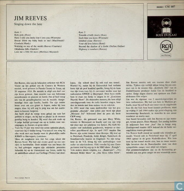 Jim Reeves : Singing Down The Lane (LP, Album, Club)