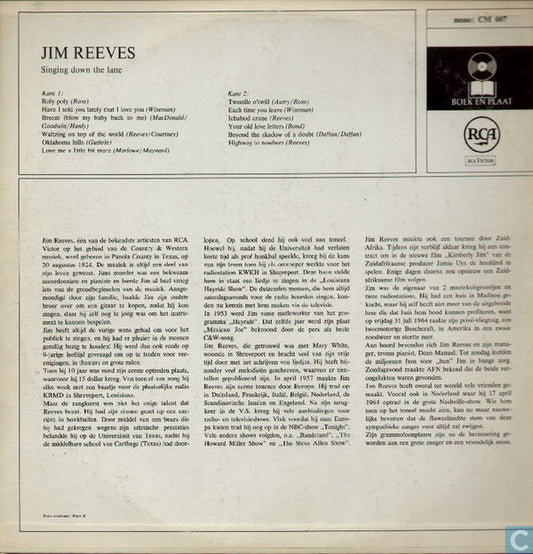 Jim Reeves : Singing Down The Lane (LP, Album, Club)