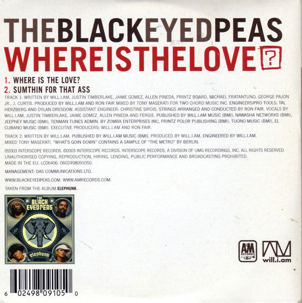 Black Eyed Peas : Where Is The Love? (CD, Single, Car)