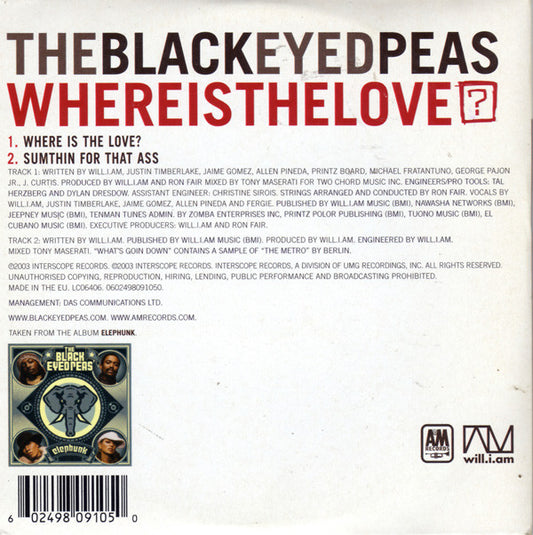 Black Eyed Peas : Where Is The Love? (CD, Single, Car)