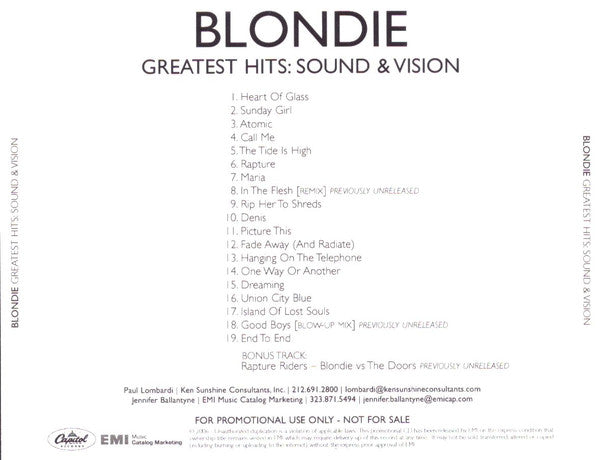 Blondie : Greatest Hits: Sound & Vision (CDr, Comp, Promo)