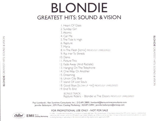 Blondie : Greatest Hits: Sound & Vision (CDr, Comp, Promo)