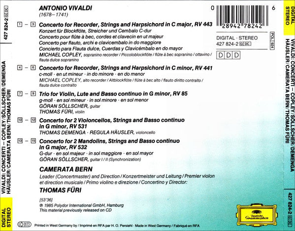 Antonio Vivaldi - Camerata Bern • Thomas Füri : Concerti (CD, Comp)