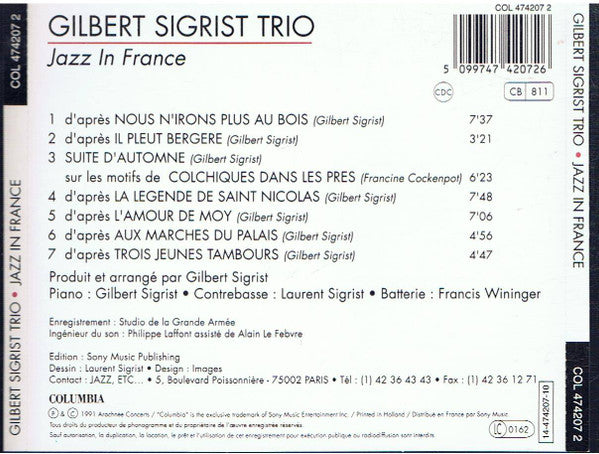 Gilbert Sigrist Trio : Jazz In France (CD, Album)