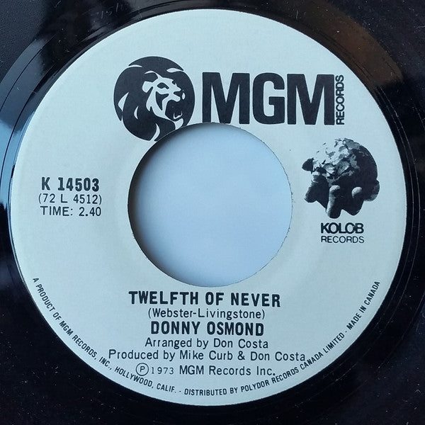 Donny Osmond : The Twelfth Of Never  (7", Single)