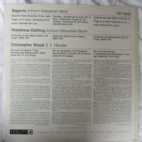Andrés Segovia, Waldemar Döhling, Christopher Wood : Segovia & Döhling Play Bach, Wood Plays Handel (LP, Album, Mono)