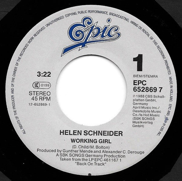 Helen Schneider : Working Girl (7", Single)