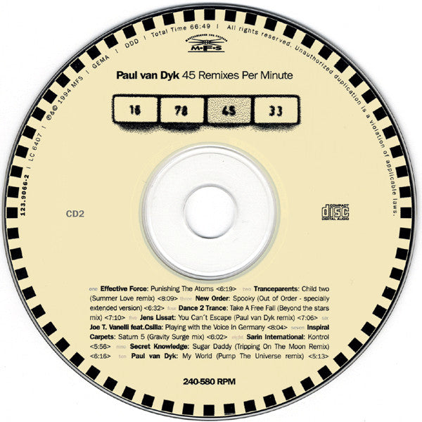 Paul van Dyk : 45 RPM / 45 Remixes Per Minute (CD, Album, M/Print, P/Mixed + CD, Comp, M/Print + )