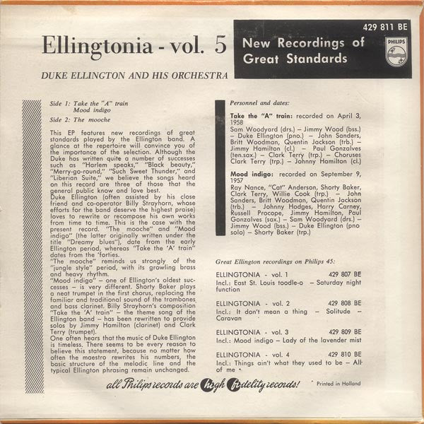 Duke Ellington And His Orchestra : Ellingtonia - Vol. 5 “New Recordings Of Great Standards” (7", EP, Mono)