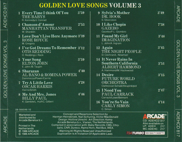 Various : Golden Love Songs Volume 3 (CD, Comp)