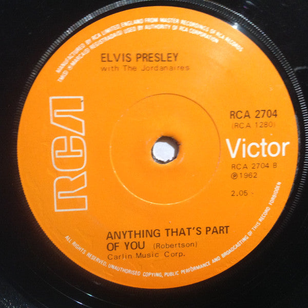 Elvis Presley : Good Luck Charm / Anything That's Part Of You (7", Single, RE)