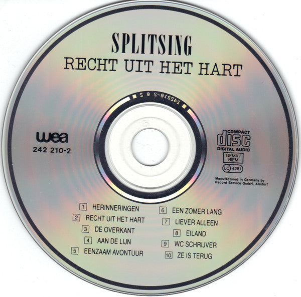 Splitsing : Recht Uit Het Hart (CD, Album)