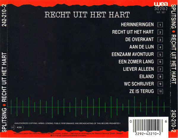 Splitsing : Recht Uit Het Hart (CD, Album)